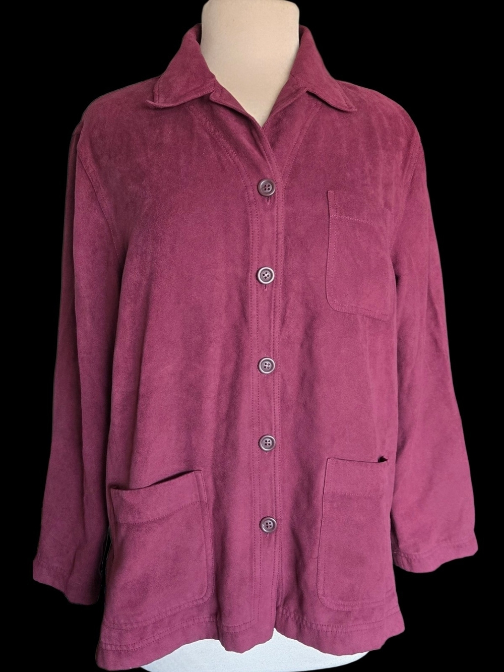 Draper's & Damon's Petites Micro Suede Burgundy Button Up Blazer/Top Sz PL